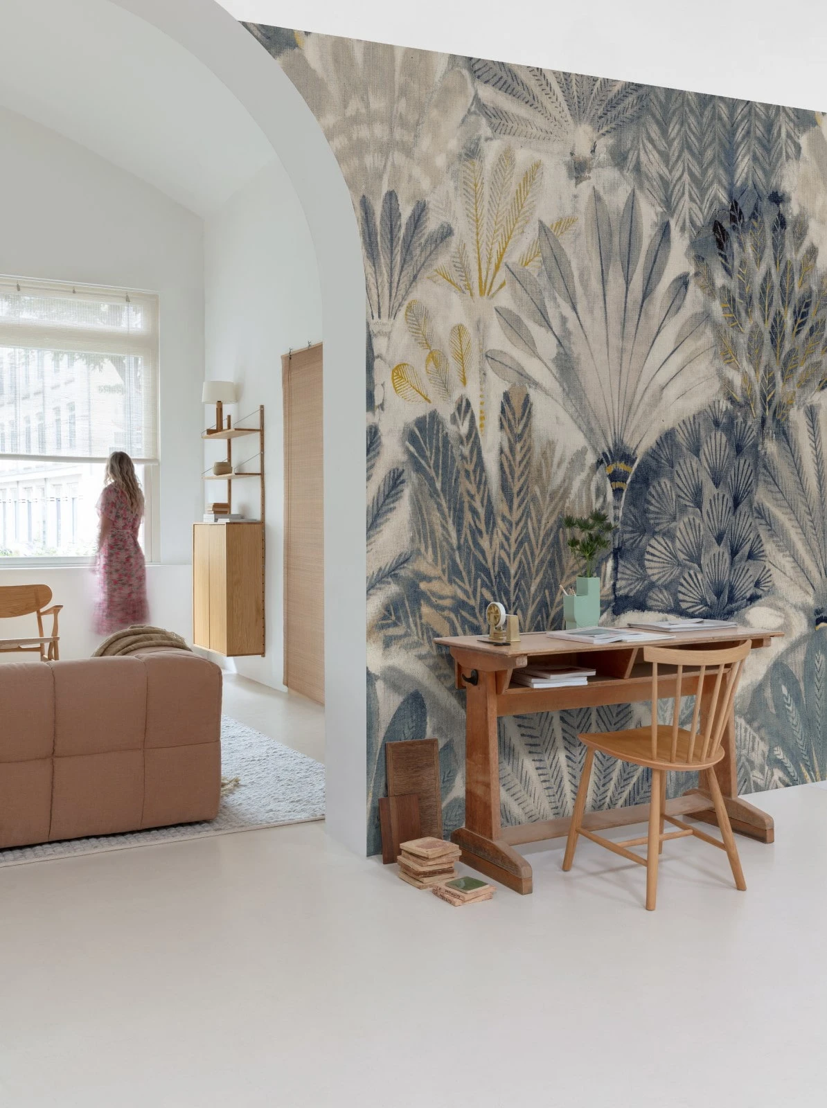 Digitaldruck Fächer Blattmuster Blau Beige Grau ML2901 3 Digitaldruck Fächer Blattmuster Blau Beige Grau ML2901 - Image 3