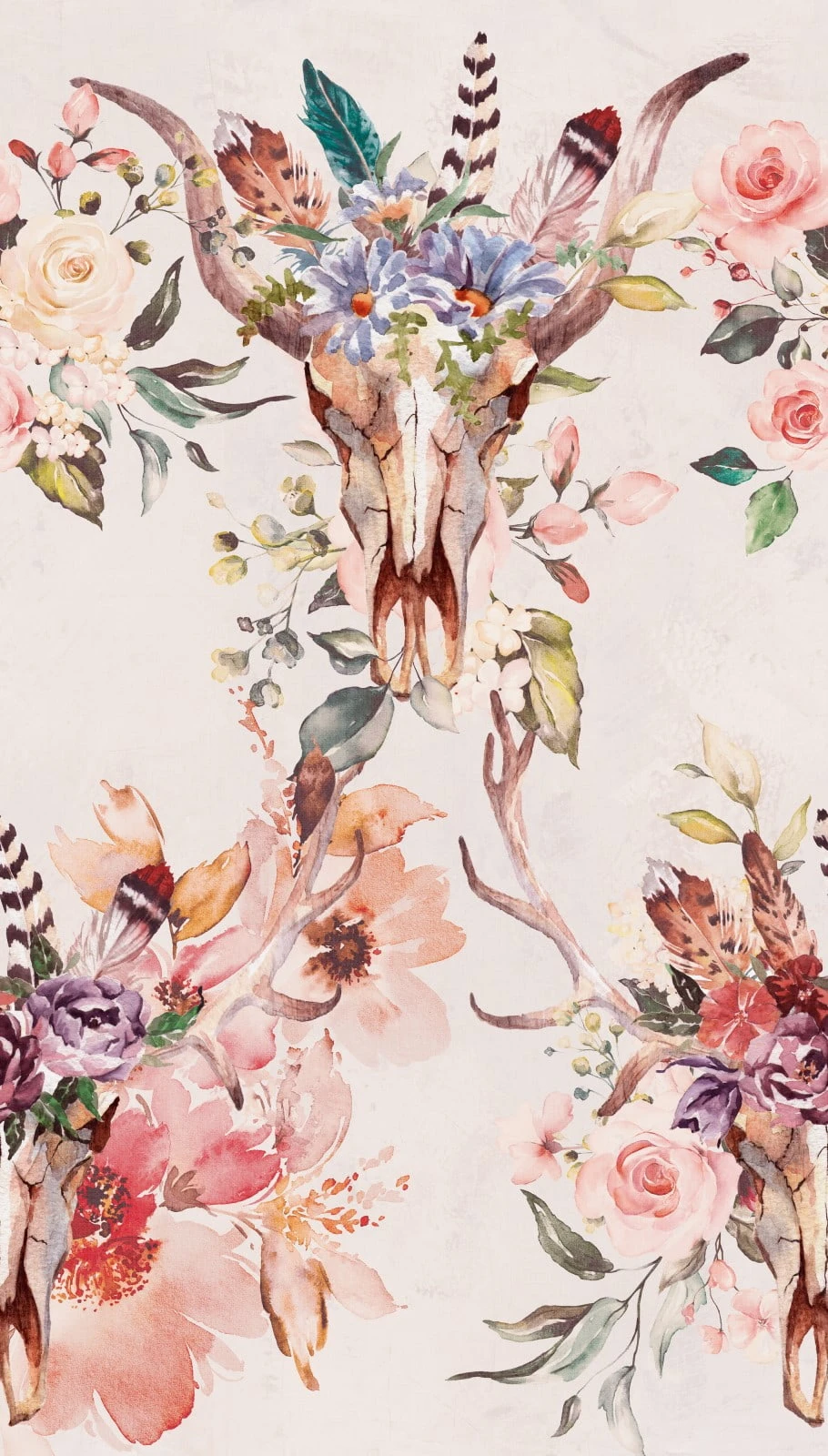 Digitaldruck Floral Tierschädel Rosa Creme Beige ML2101 2 Digitaldruck Floral Tierschädel Rosa Creme Beige ML2101 - Image 2