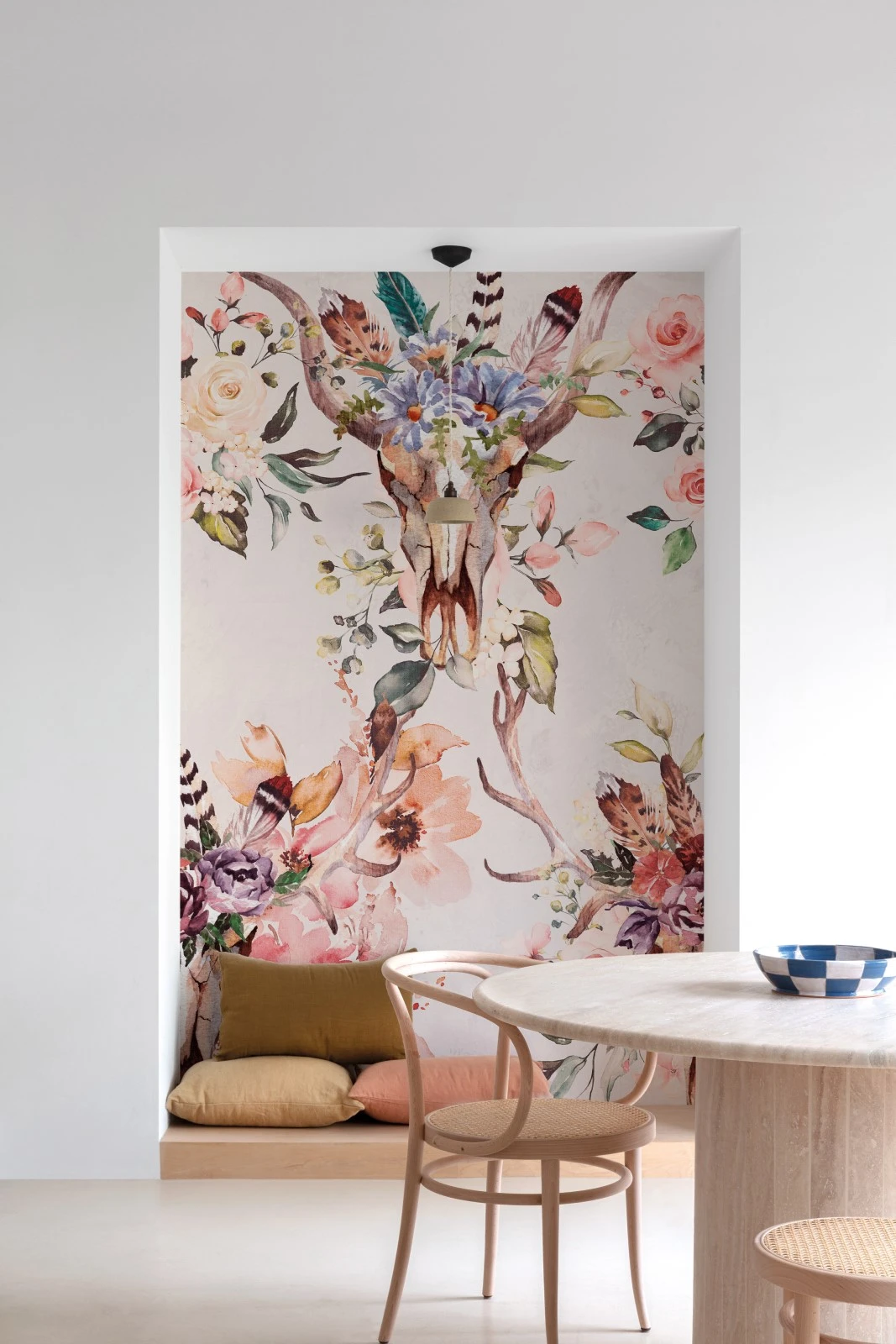 Digitaldruck Floral Tierschädel Rosa Creme Beige ML2101 1 Digitaldruck Floral Tierschädel Rosa Creme Beige ML2101