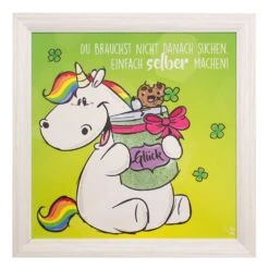 New Products 20 Pummeleinhorn Wandbild Einhorn Bild Glitzer Glück | 50x50cm