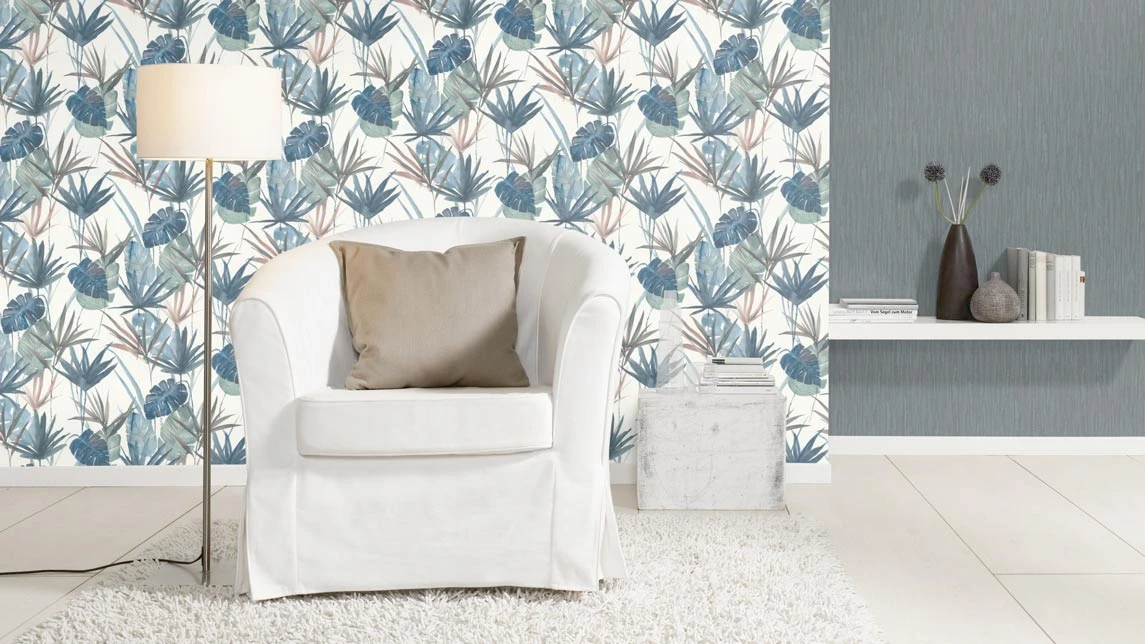 Barbara Home Vliestapete Blätter Weiß Blau Grün 536423 4 Barbara Home Vliestapete Blätter Weiß Blau Grün 536423 - Image 4