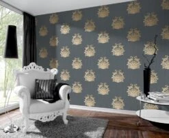 Tapete Vlies Architects Paper Barock Anthrazit Glanz 95861-5 -Bester Tapeten Laden Tapete Vlies Barock Klassisch anthrazit Metallic 2