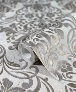 Tapete Vlies Barock Metallic Grau Kupfer 32603