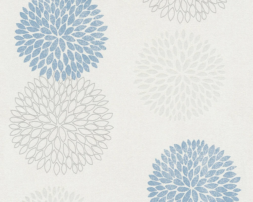 A.S. Creation Tapete Vlies Kreise Floral Weiß Blau Glitzer 37264-2 1 A.S. Creation Tapete Vlies Kreise Floral Weiß Blau Glitzer 37264-2