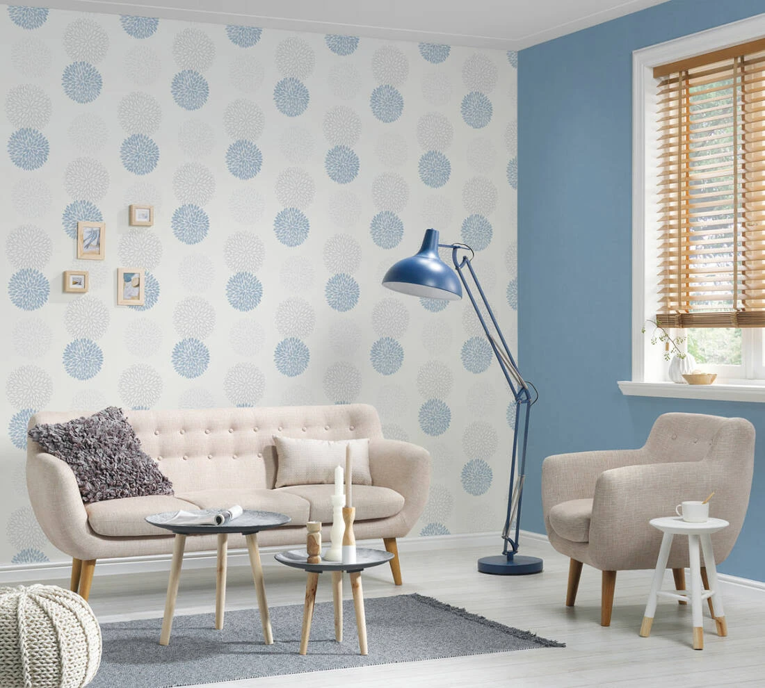 A.S. Creation Tapete Vlies Kreise Floral Weiß Blau Glitzer 37264-2 2 A.S. Creation Tapete Vlies Kreise Floral Weiß Blau Glitzer 37264-2 - Image 2