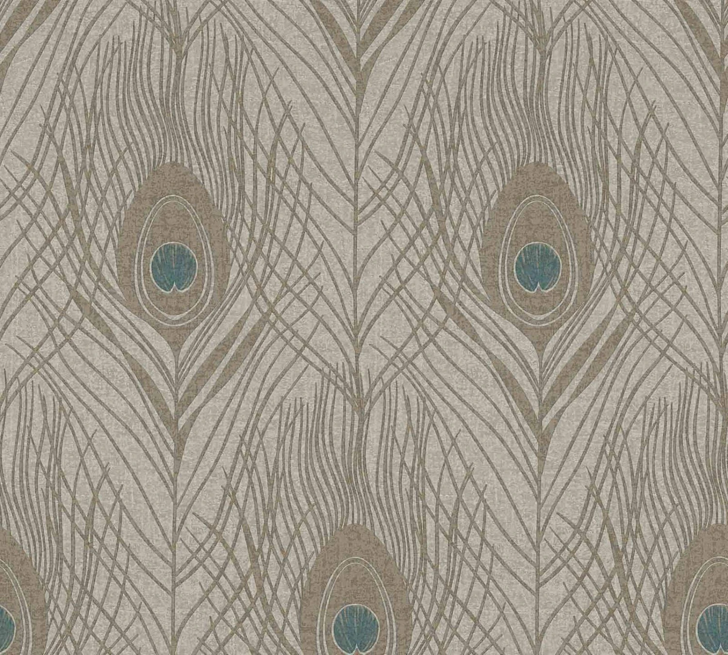 Tapete Vlies Pfau Feder Hellbraun Türkis 36971-6
