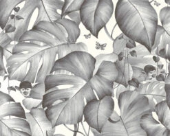 Vlies-Tapete Blätter Affen Weiß Grau Livingwalls 36625-2
