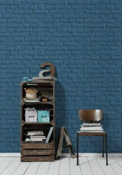 Vliestapete Steinmauer Blau 36912-3 -Bester Tapeten Laden Vliestapete Stein Mauer blau 36912 3 191312